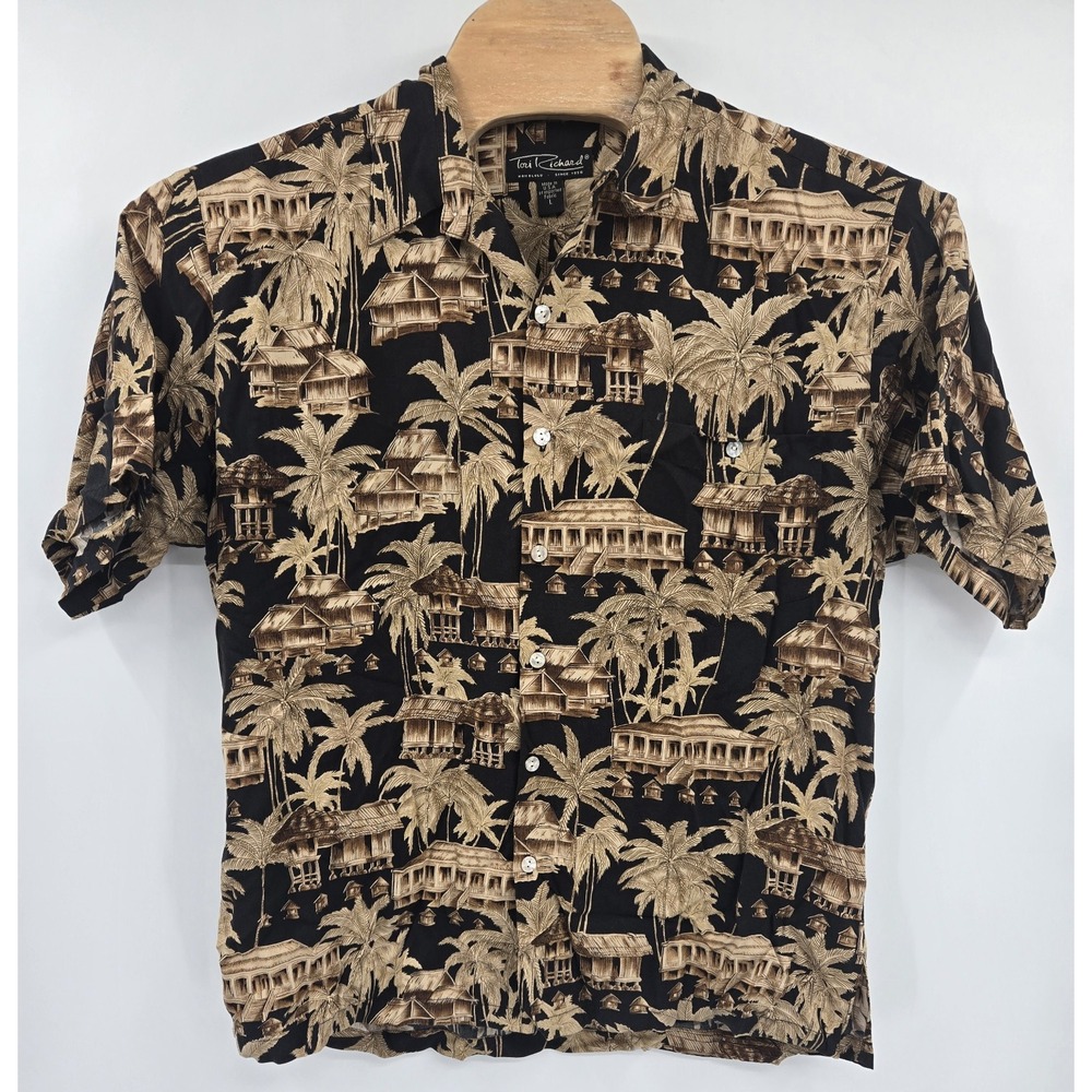 Tori Richard Hawaiian Shirt Mens L Button Up Viscose All Of Print Cabbanas Palms